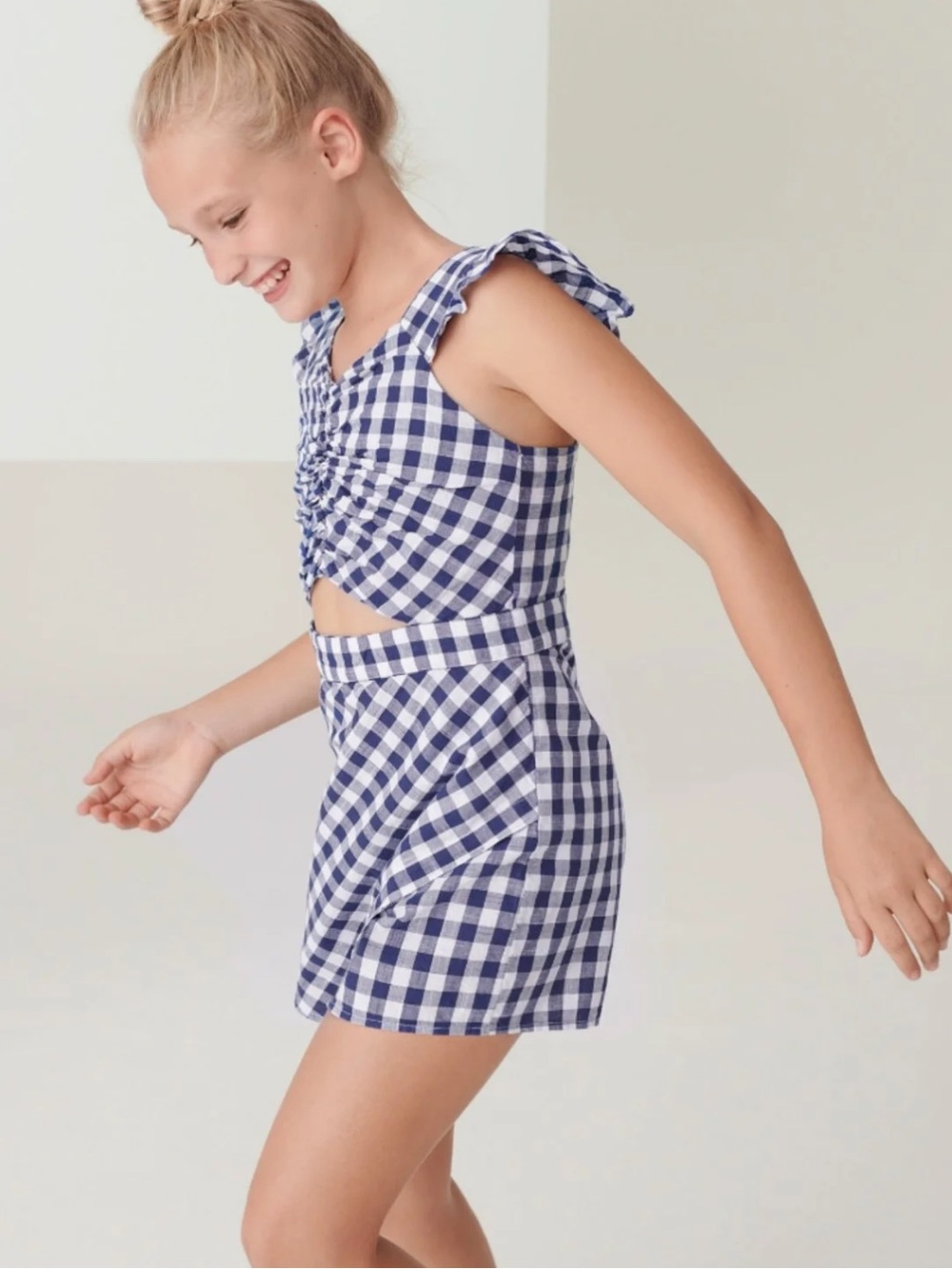 Mayoral Girls Navy Check Skort Romper size 8